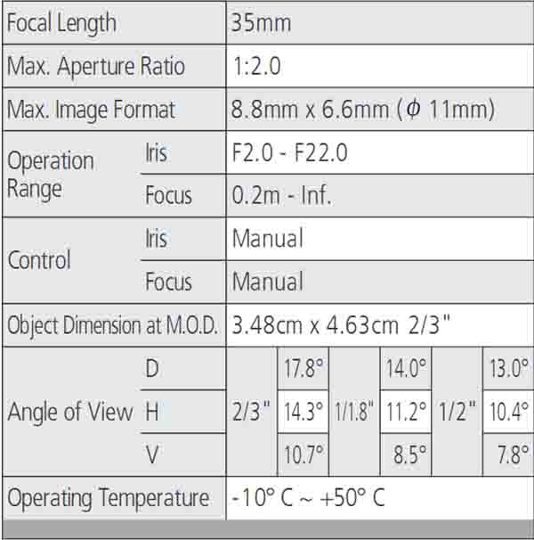 Computar M3520-MPV 3Megapixel Industrial Lens 2/3 Fixed Focus 35MM Manual Aperture From Japan