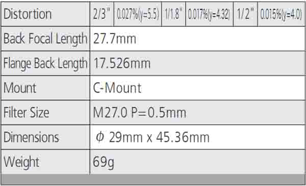 utar M5028-MPV 3 MegaPixel HD Industrial Lens 50MM Focal Length Manual Aperture F2.8