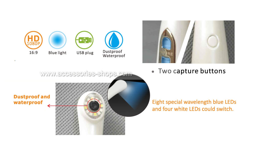 Blue light USB intraoral camera for decayed tooth/dental calculus and plaque